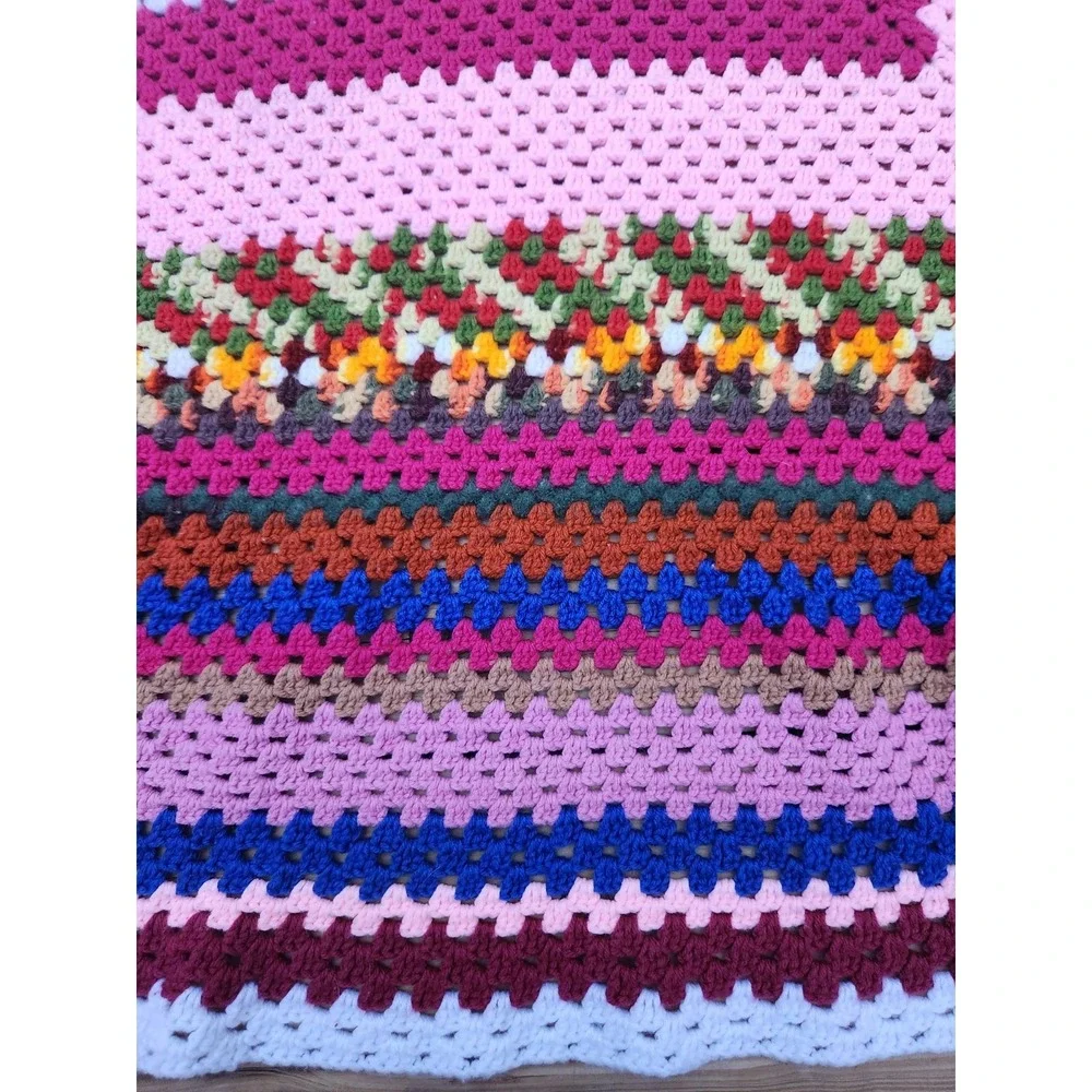 Vintage Hand Crochet AFGHAN Knit Retro Rectangle Throw Blanket Spread 69